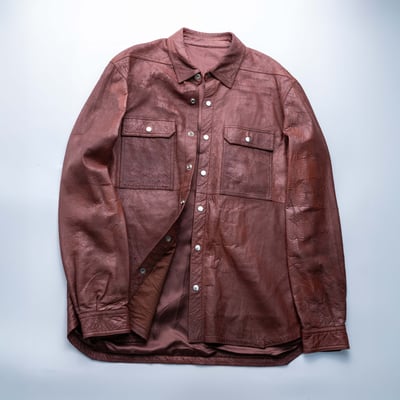 Rick Owens 主線 做舊破壞拼接皮外套 棕色3