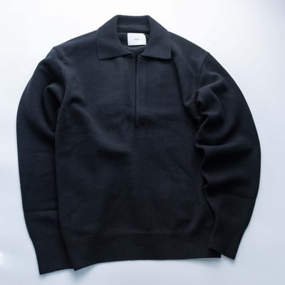 SSSTEIN EXTRA FINE WOOL KNIT SKIPPER 半開領羊毛襯衫 黑3