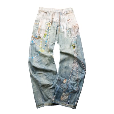 Acne Studios 3D印刷破壞彎刀牛仔褲 藍1