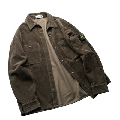 Stone Island 寬鬆壓扣燈芯絨襯衫外套 軍綠3