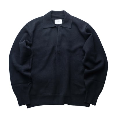 SSSTEIN EXTRA FINE WOOL KNIT SKIPPER 半開領羊毛襯衫 黑1