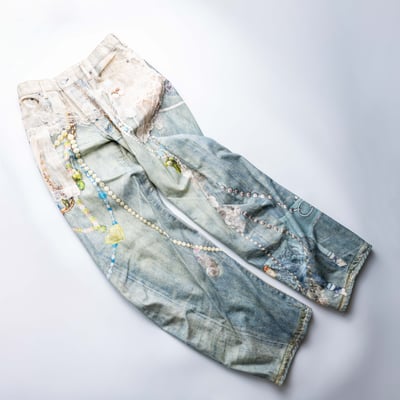 Acne Studios 3D印刷破壞彎刀牛仔褲 藍3