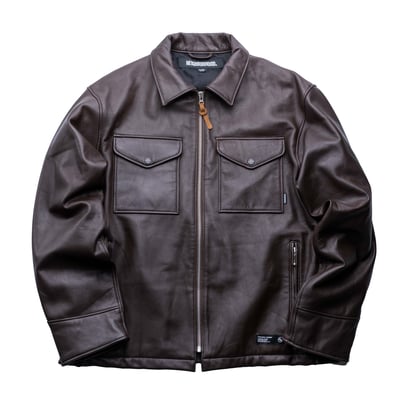 Neighborhood 皮夾克 棕色1