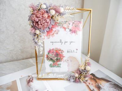 永生繡球仿舊金屬玻璃相框【霧紫】1