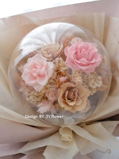 波波球大款永生玫瑰花束【輕裸櫻粉】2