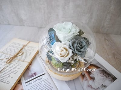 永生玫瑰水晶球玻璃罩夜燈【薄荷森綠】1