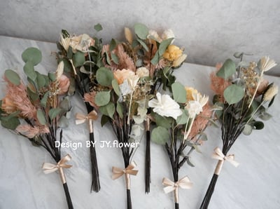 自然型手綁乾燥花分束捧花【橘粉蜜柑】3