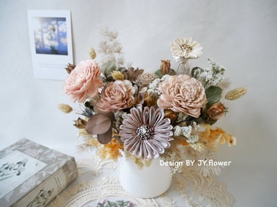 中大型圓盆乾燥花盆花【唯美初秋】1