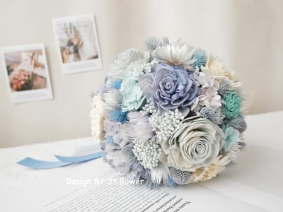 圓形乾燥花捧花【寒冰灰藍】2