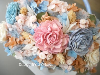 乾燥花喜糖籃【寧靜粉藍】4