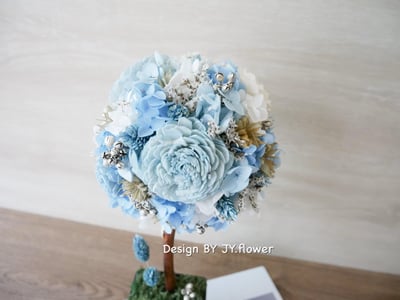 乾燥永生繡球花球樹盆花【海水正藍】3