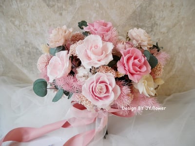 自然型手綁不凋捧花【秘戀桃粉】1