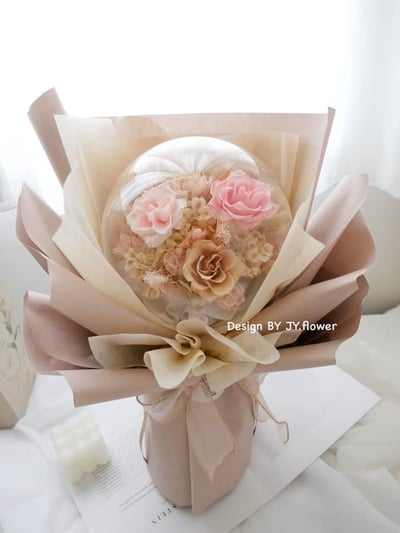 波波球大款永生玫瑰花束【輕裸櫻粉】4