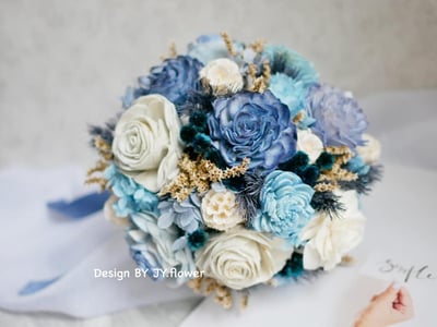 圓形乾燥花捧花【時尚藍調】2