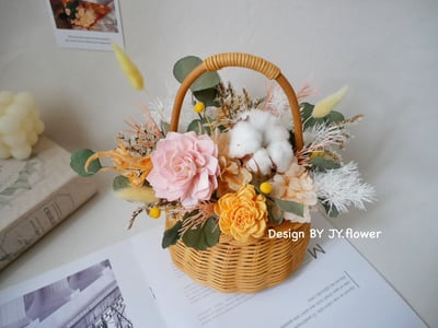 小型乾燥花花籃【暖杏】3