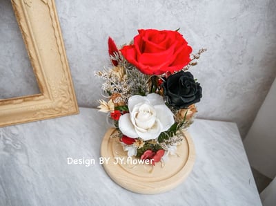 永生玫瑰長型玻璃罩夜燈【經典紅黑】3