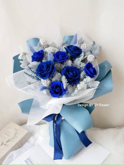 大型韓式永生玫瑰花束【獨特藏藍】2
