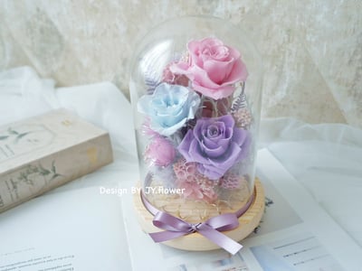 永生玫瑰長型玻璃罩夜燈【煙紫天藍】1