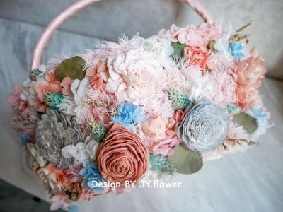 乾燥花喜糖籃【輕甜粉藍】2