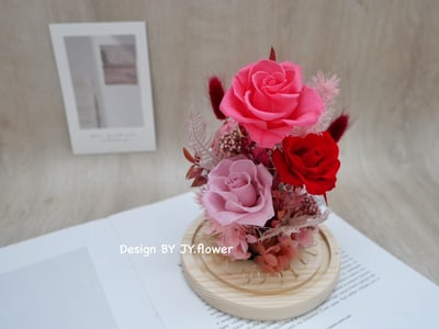 永生玫瑰長型玻璃罩夜燈【粉桃嫣紅】2