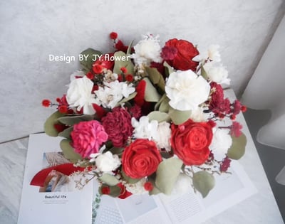 自然型手綁乾燥花分束捧花【緋紅嫣然】3