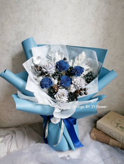 中大型藍黑色乾燥花束【黑幕森林】2