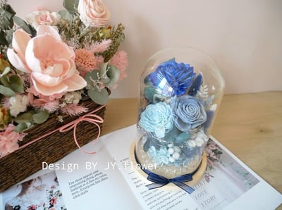 乾燥花長型玻璃罩夜燈【海洋之心】1