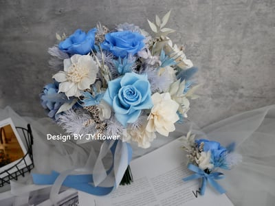 自然型手綁不凋捧花【蔚藍海洋】4