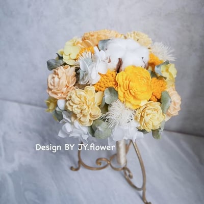 圓形迷你款乾燥花捧花【燦爛金黃】2