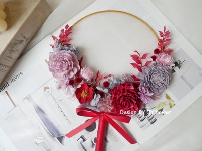 乾燥花中式團扇花【煙紫暗紅】2