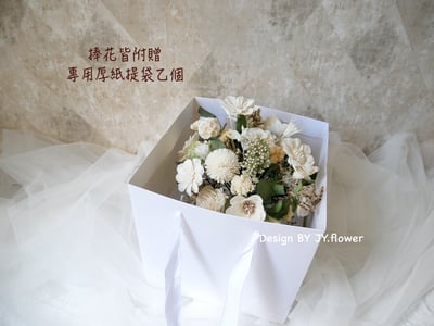 圓形乾燥花捧花【純白粉戀】5
