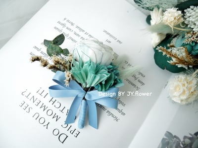 自然型手綁不凋花分束捧花【獨特藍綠】4