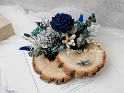 雙層木片乾燥花名片座【藍調】3