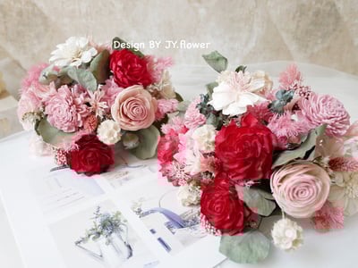 自然型手綁乾燥花分束捧花【紅粉知己】3