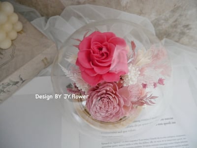 乾燥永生玫瑰水晶球玻璃罩夜燈【桃粉甜心】2