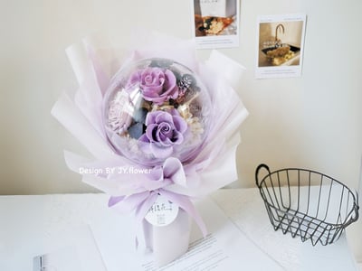 波波球小款永生玫瑰花束【紫鳶幻霧】1