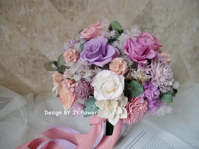 自然型手綁不凋花分束捧花【浪漫粉紫】1