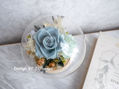 乾燥永生玫瑰水晶球玻璃罩夜燈【薄荷森綠】5