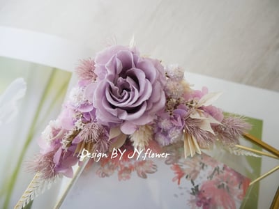 永生玫瑰繡球金色仿舊玻璃相框【霧紫】3