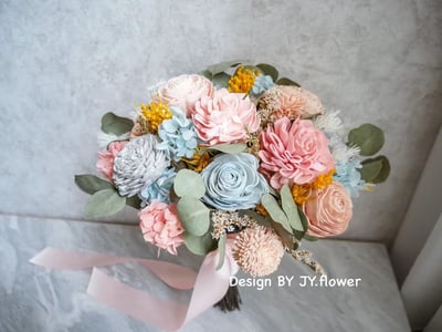 自然型手綁乾燥花分束捧花【祕密花園】1