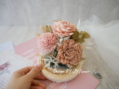 乾燥花水晶球玻璃罩夜燈【裸棕膚粉】4