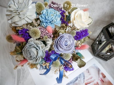 中大型加大款乾燥花盆花【青花靛藍】2