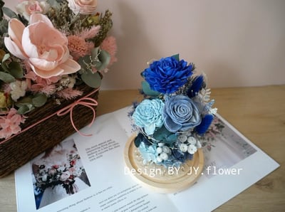 乾燥花長型玻璃罩夜燈【海洋之心】2