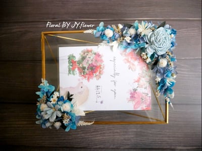 永生繡球仿舊金屬玻璃相框【湛藍】2