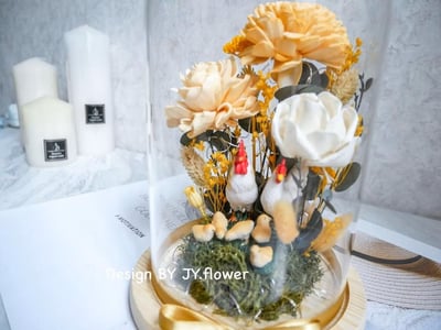 乾燥花長型玻璃罩帶路雞夜燈【燦爛如昔】5