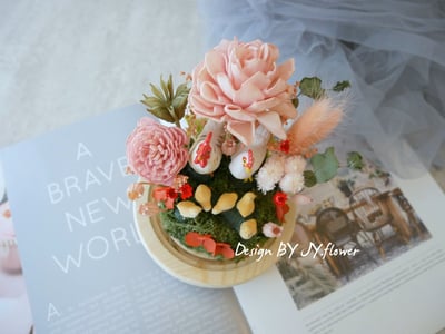 乾燥花水晶球玻璃罩帶路雞夜燈【金雞納福】3