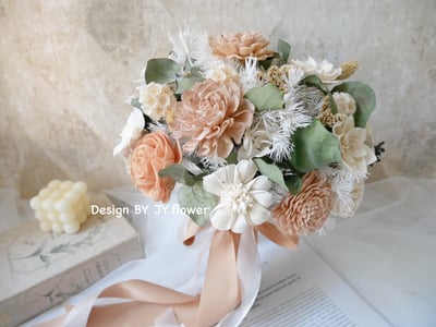 自然型手綁乾燥花分束捧花【氣質膚粉】1
