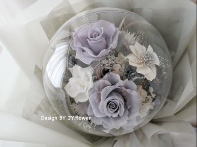 波波球大款豐盛版永生玫瑰花束【煙白霧灰】3