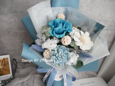 中小型永生玫瑰花束【青藍】2