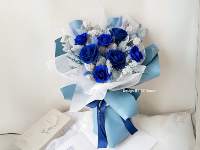 大型韓式永生玫瑰花束【獨特藏藍】1